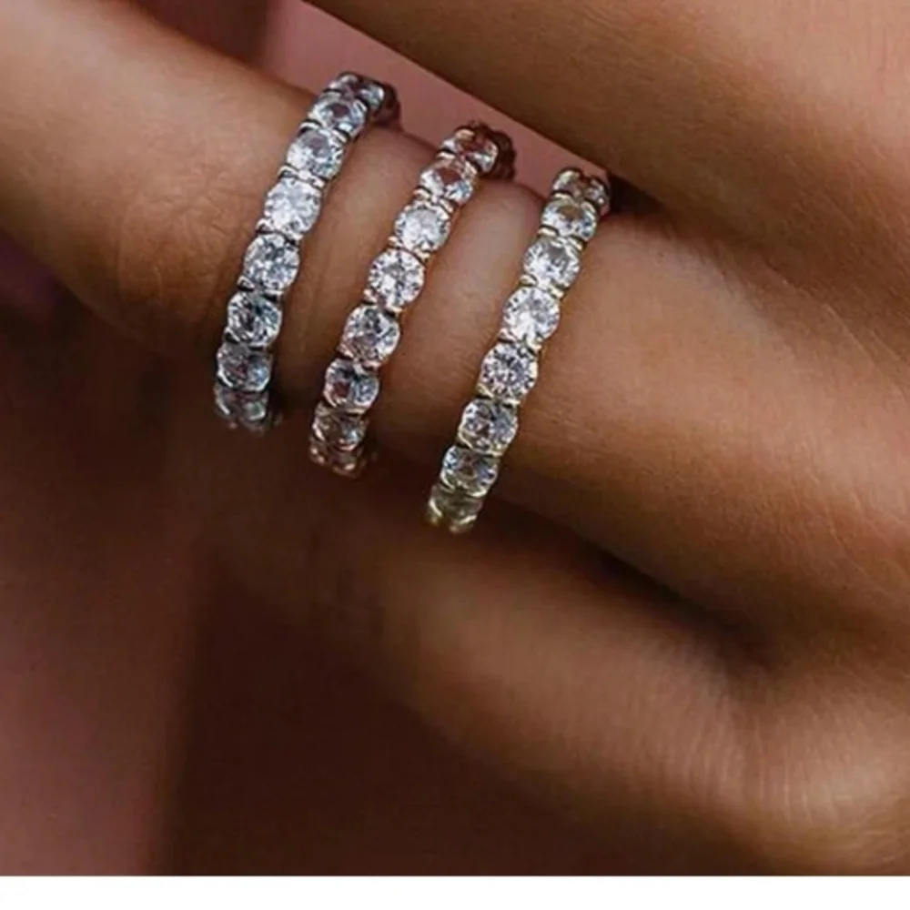 Classic Round Cut Sterling Silver Stackable Wedding Band Sizes 7,8